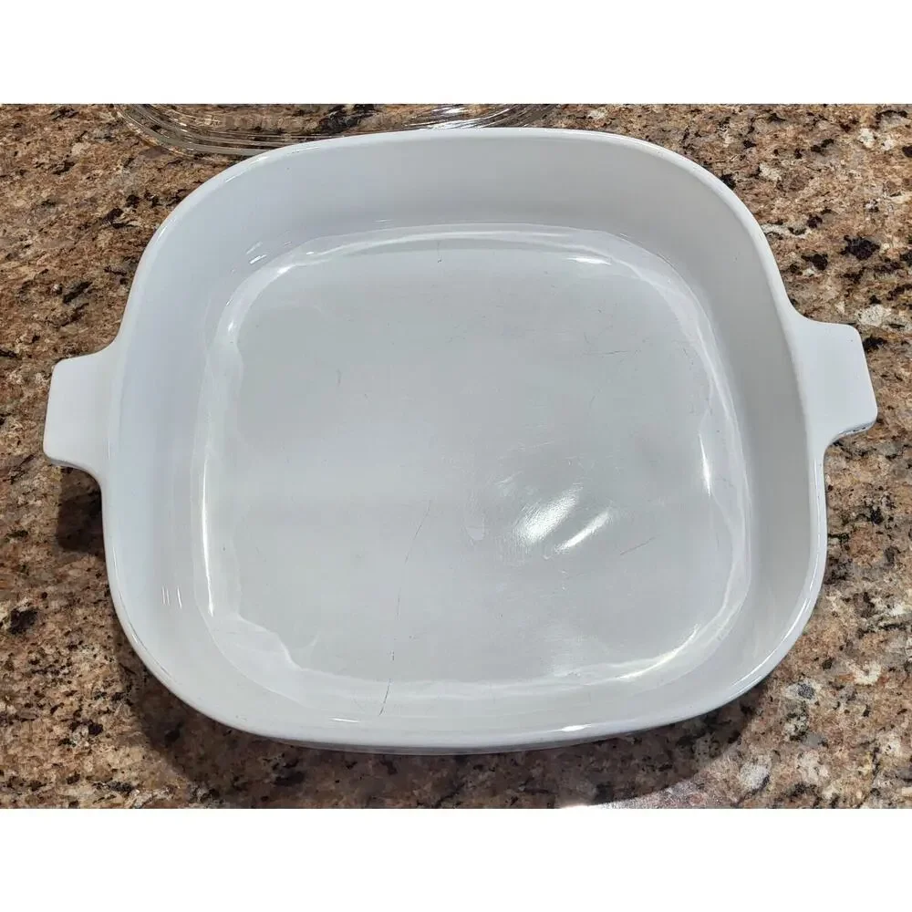 Corning Ware MW-16 10 x 10 White MicroMake Browning Dish w/ Lid